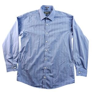 Kenneth Cole Reaction Dress Shirt Mens Medium Blue Stripe Wrinkle Free Button-Up